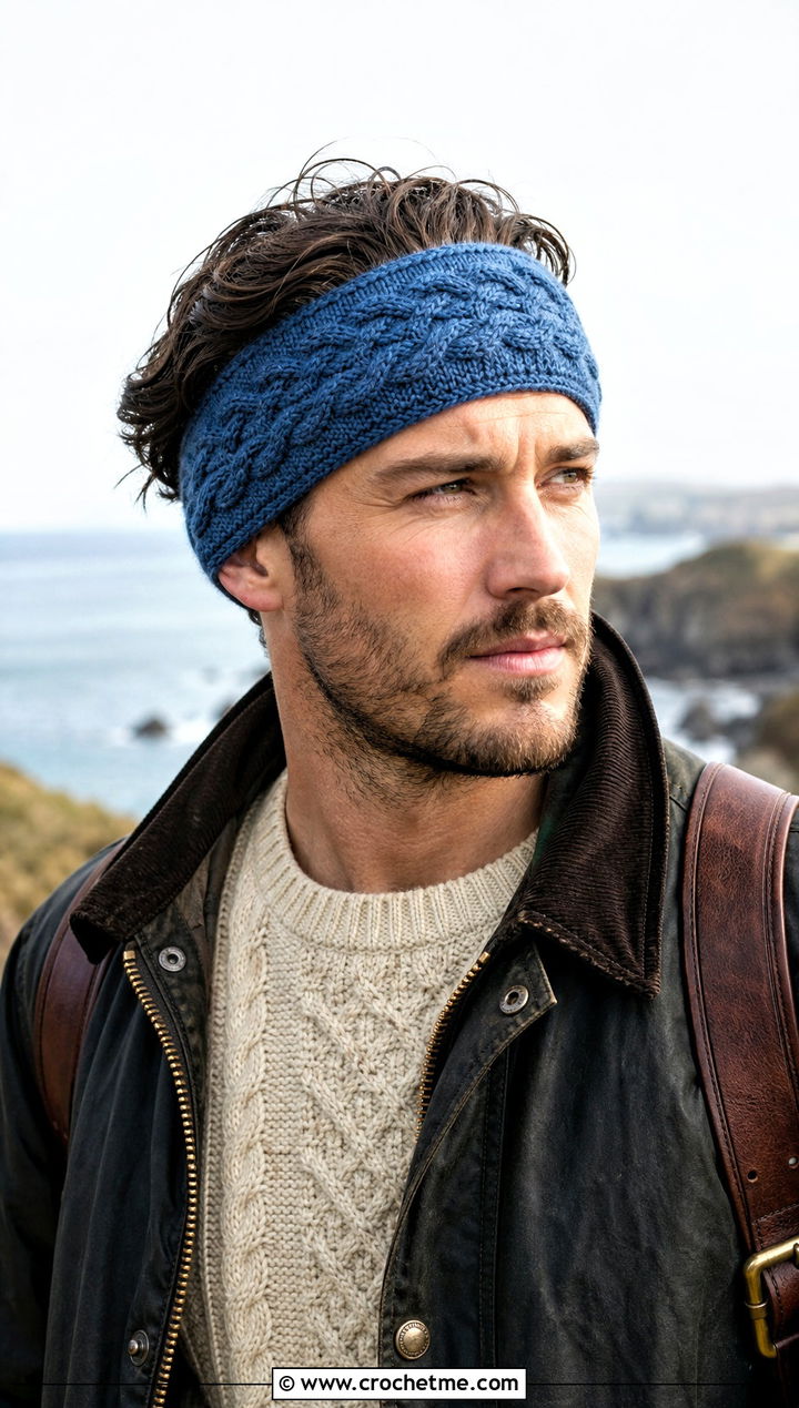 Cable Stitch Crochet Headband With Fisherman Sweater - 25 men's crochet headband outfit ideas