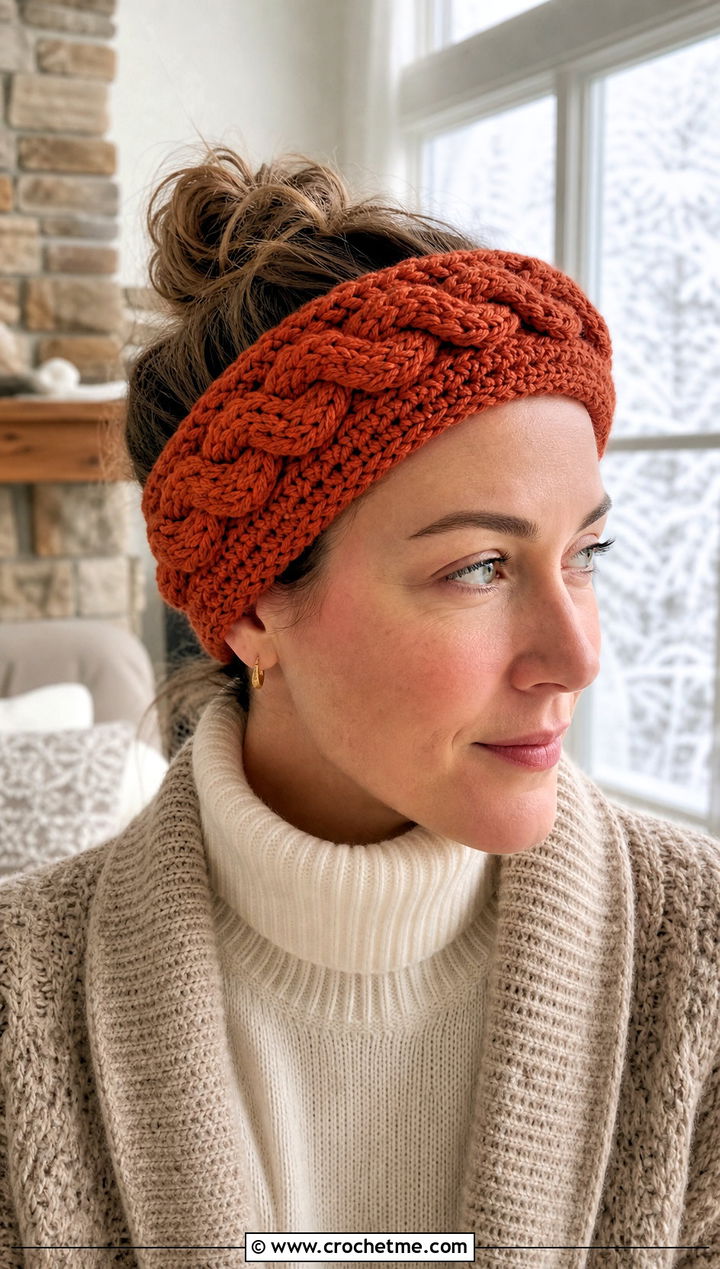 Cable Stitch Crochet Skincare Headband With Sweater And Leggings - 15 Crochet Skincare Headband outfit ideas