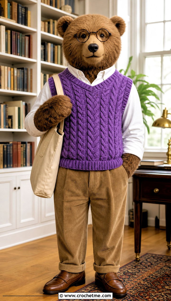 Cable Stitch Sweater Vest With Corduroy Trousers - 35 crochet jellycat clothes and outfit ideas