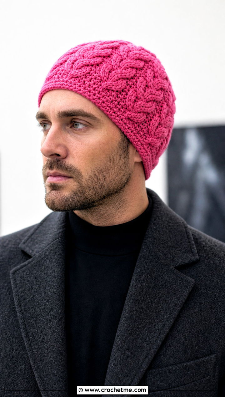 Cable Texture Crochet Chemo Cap With Turtleneck - 25 Crochet Chemo Caps For Men outfit ideas