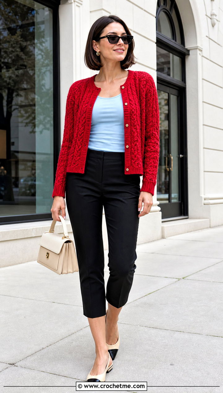 Cable Texture Crochet Doll Cardigan With Capri Pants - 30 crochet doll cardigan outfit ideas