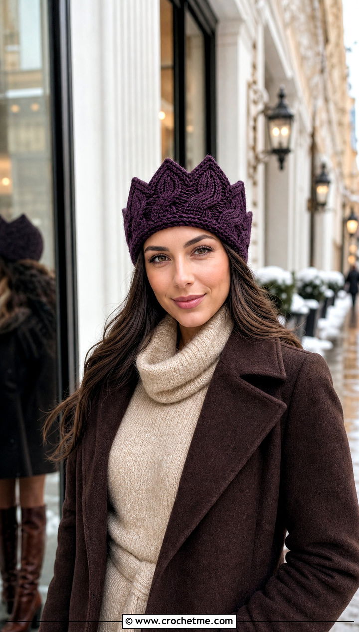 Cable Texture Crown Ear Warmer With Sweater Dress And Boots - 25 crochet crown ear warmer outfit ideas
