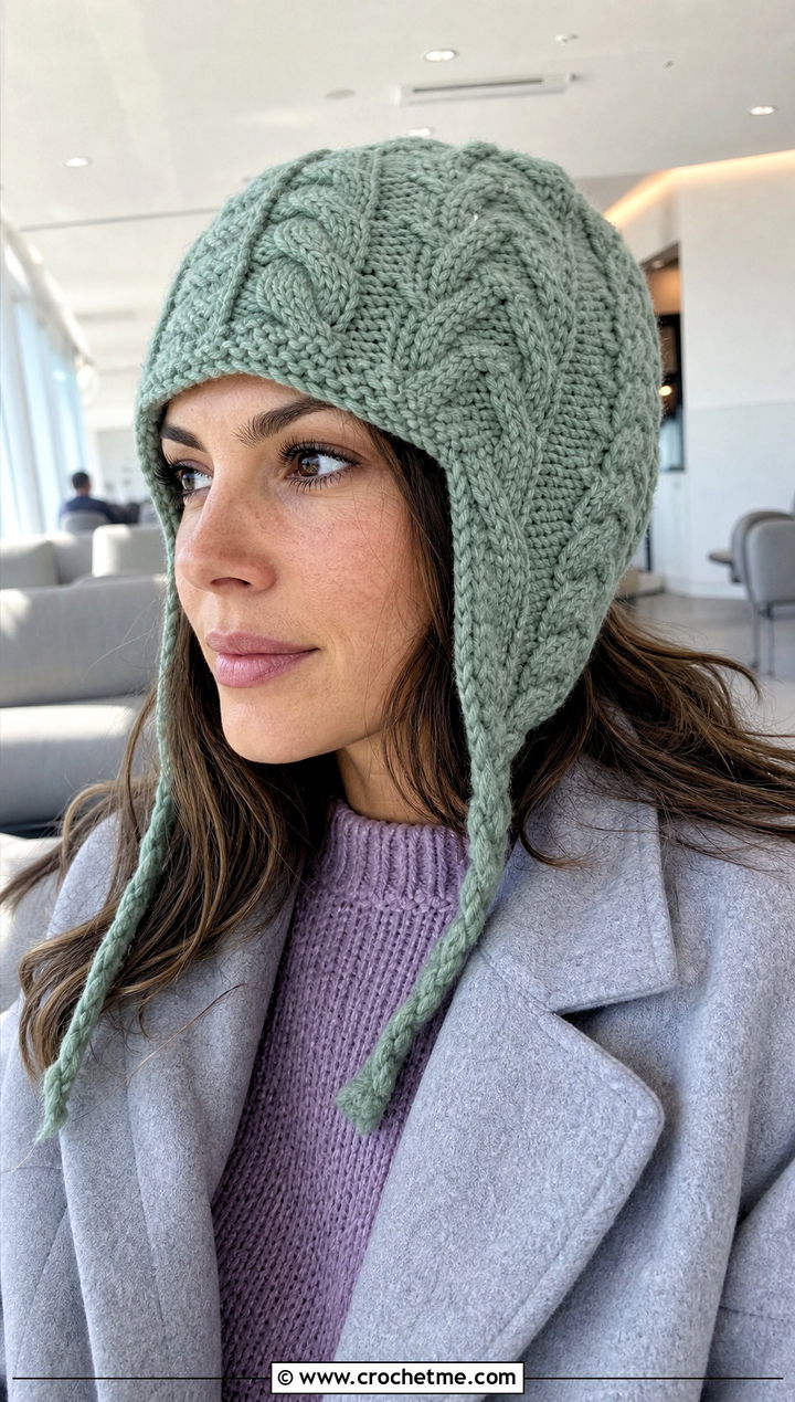 Cable Texture Ear Flap Hat With Knit Set - 25 crochet ear flap hat outfit ideas