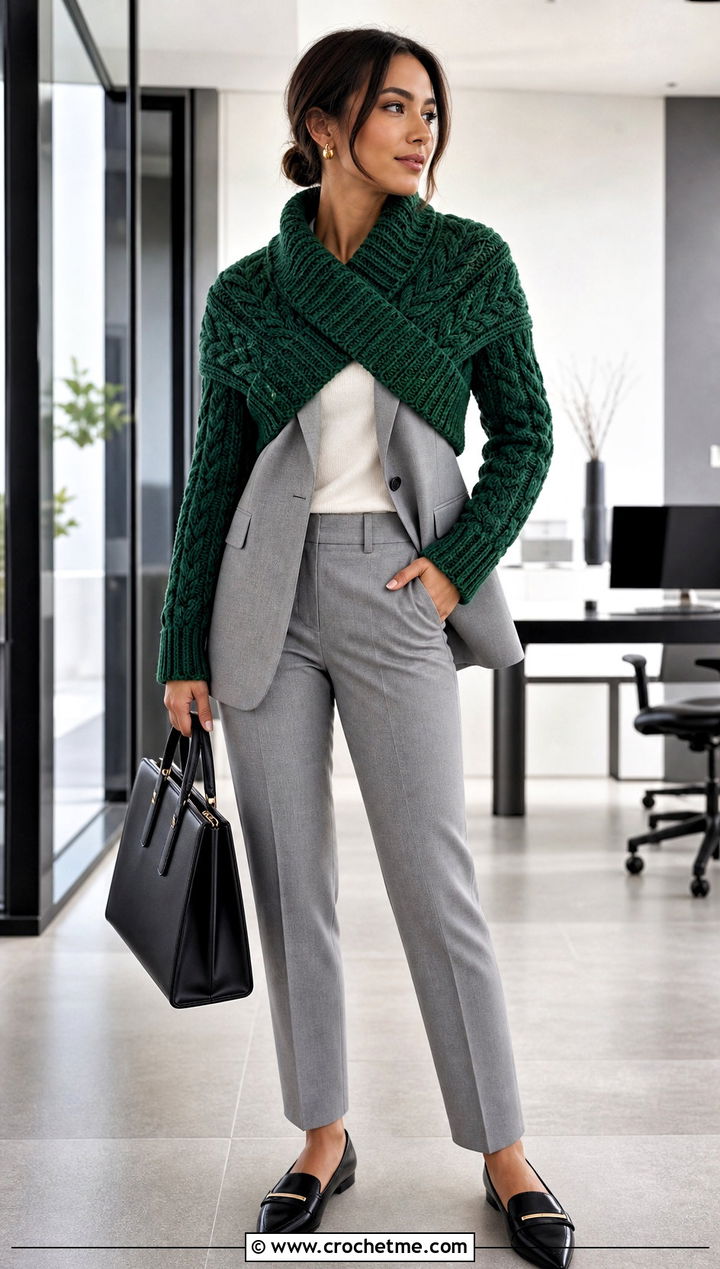 Cable Texture Sweater Scarf With Suiting - 15 Crochet For Scarf With Sleeves outfit ideas