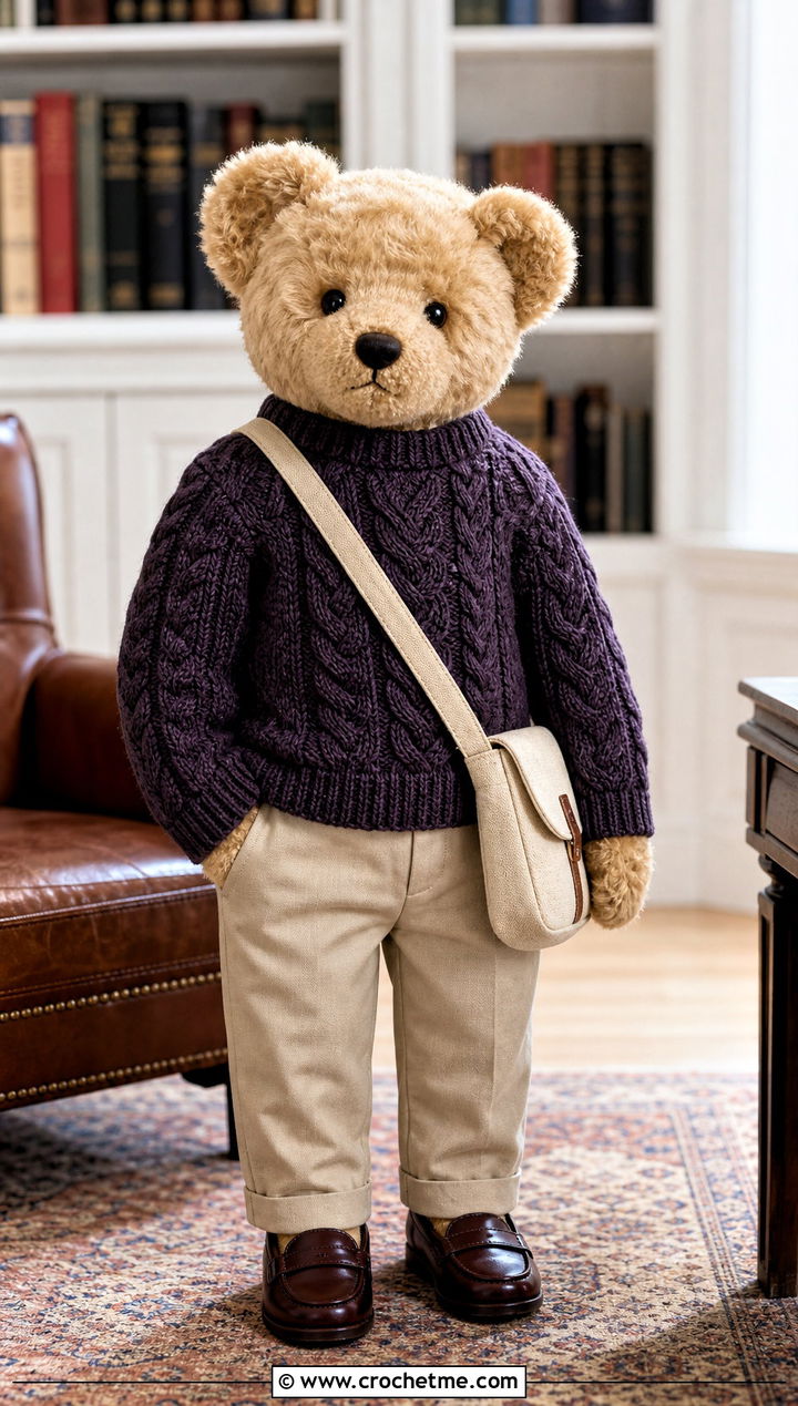 Cable Texture Toy Sweater With Chino Pants - 25 Crochet Sweater For Toy outfit ideas