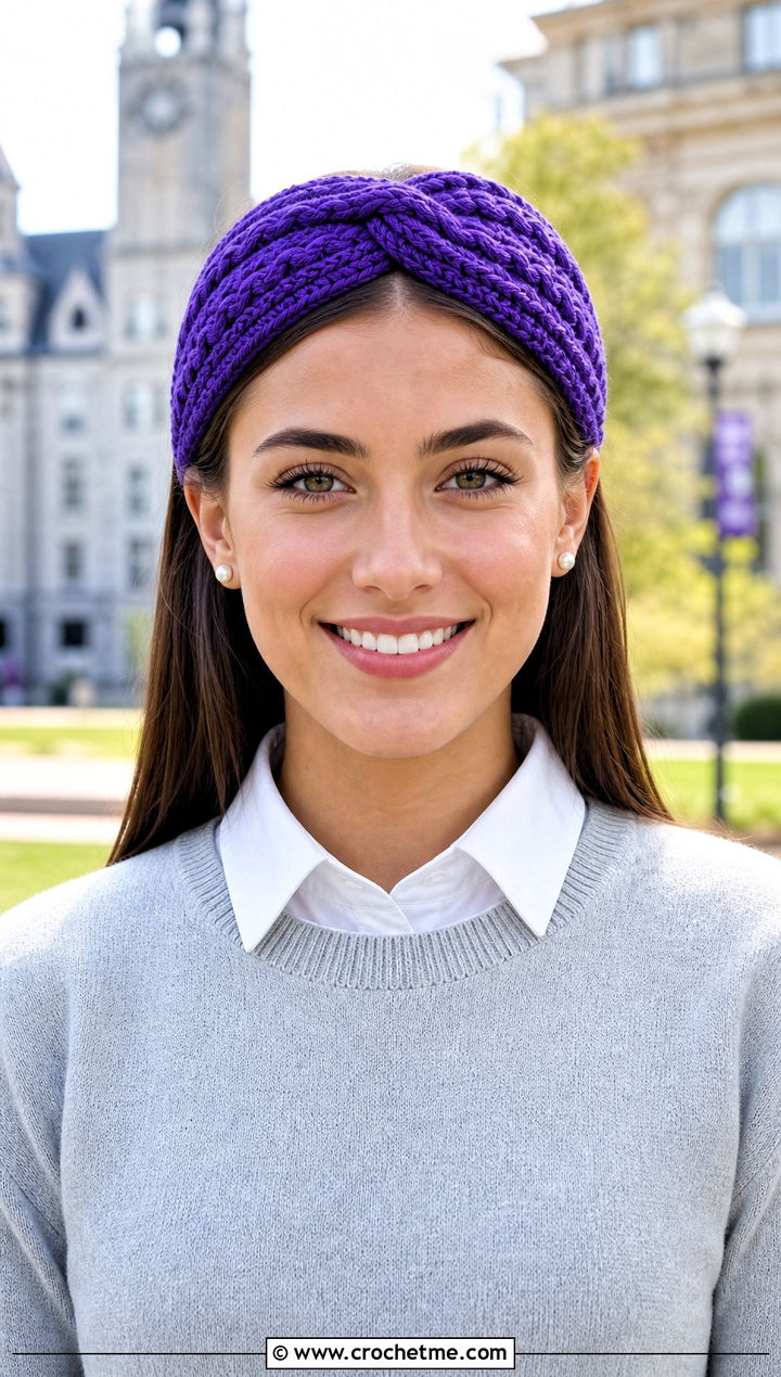 Cable Texture Twisted Knot Crochet Headband With Pleated Skirt - 15 Twisted Knot Crochet Headband outfit ideas