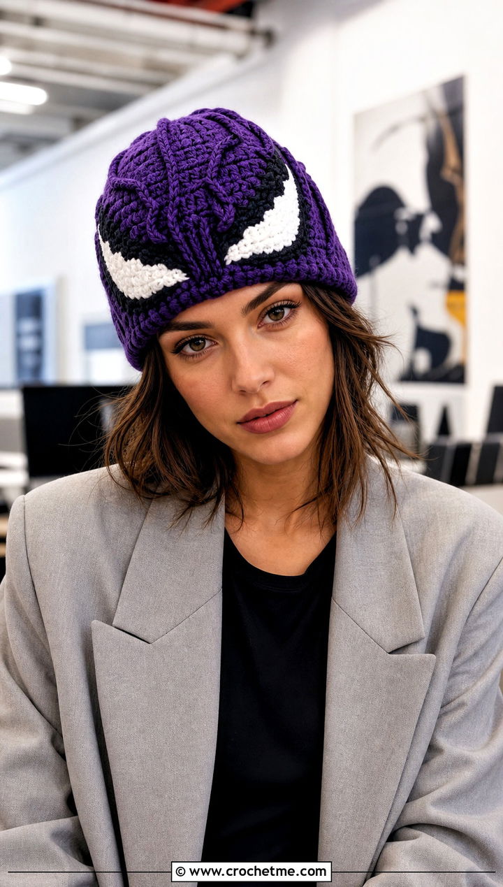 Cable Texture Venom Crochet Beanie With Trouser Suit - 25 venom crochet beanie outfit ideas