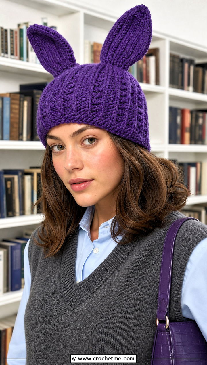 Cable Textured Louise Crochet Bunny Ear Hat With Sweater Vest And Jeans - 25 Louise Crochet Hat outfit ideas