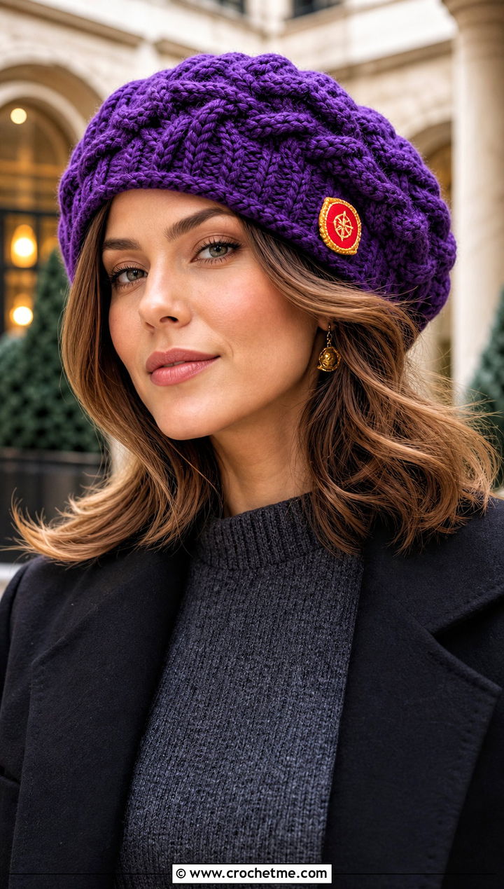 Cable Twist Mahomes Beret With Sweater Dress - 15 Crochet Mahomes Hat outfit ideas