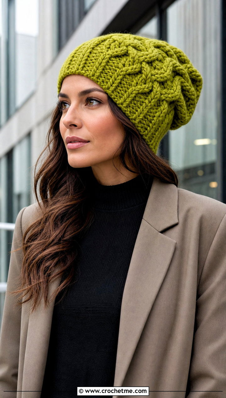 Cable Twist Slouchy Crochet Beanie With Blazer - 25 Easy Slouchy Crochet Beanie outfit ideas