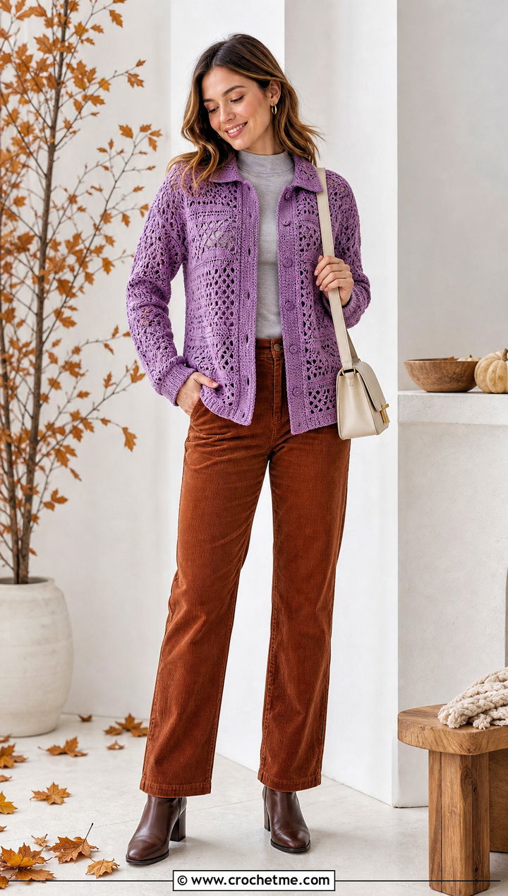 Calad Shirt Over A Long Sleeve Top - 30 crochet calad shirt outfit ideas
