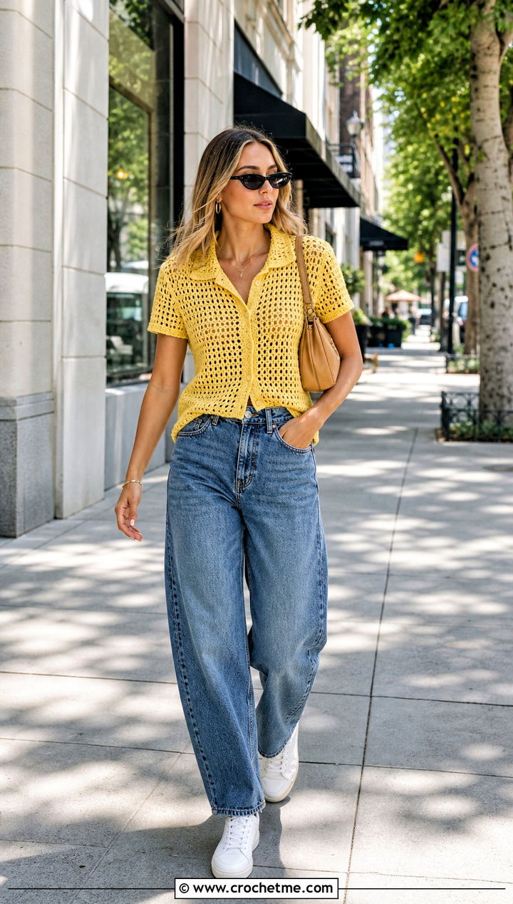 Calad Shirt With Barrel Jeans - 30 crochet calad shirt outfit ideas