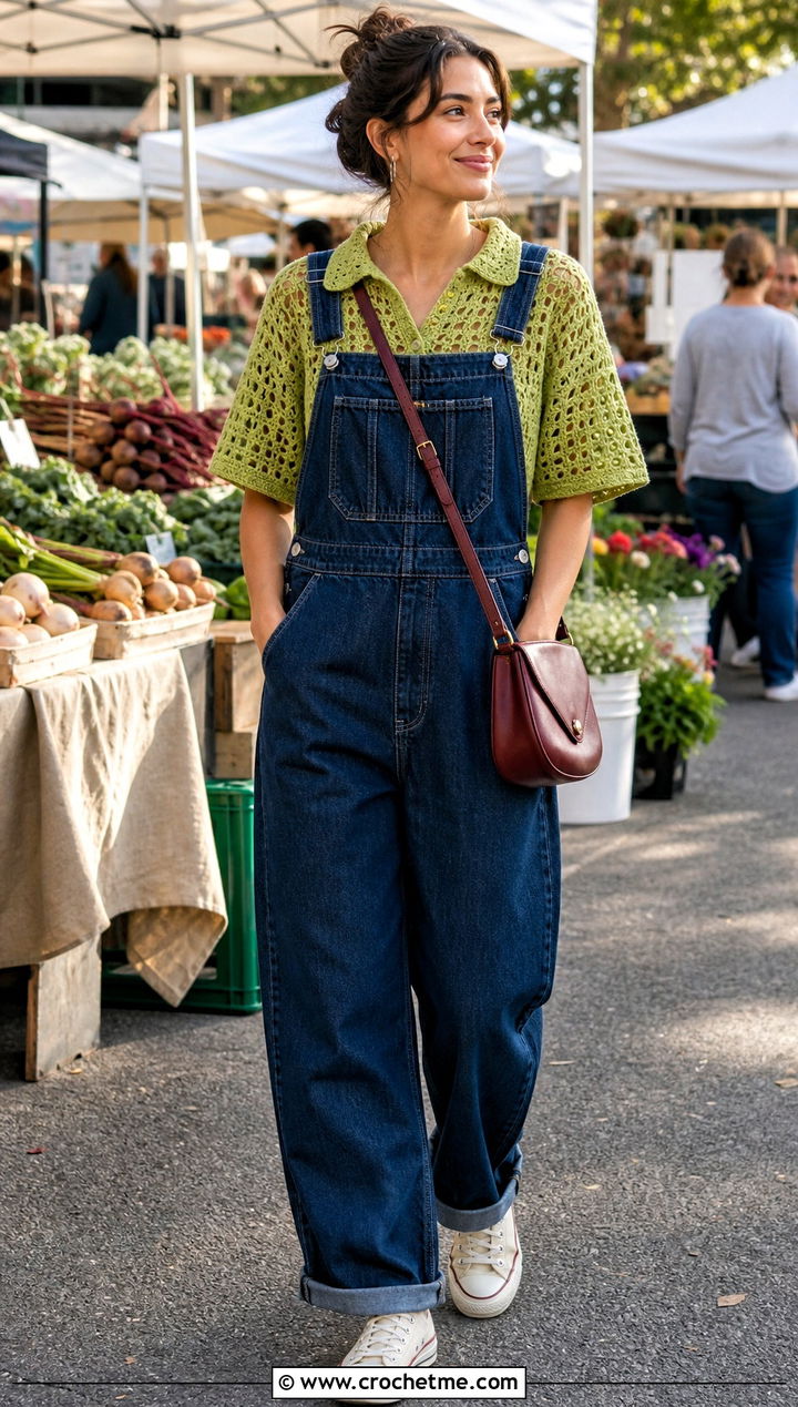 Calad Shirt With Denim Overalls - 30 crochet calad shirt outfit ideas