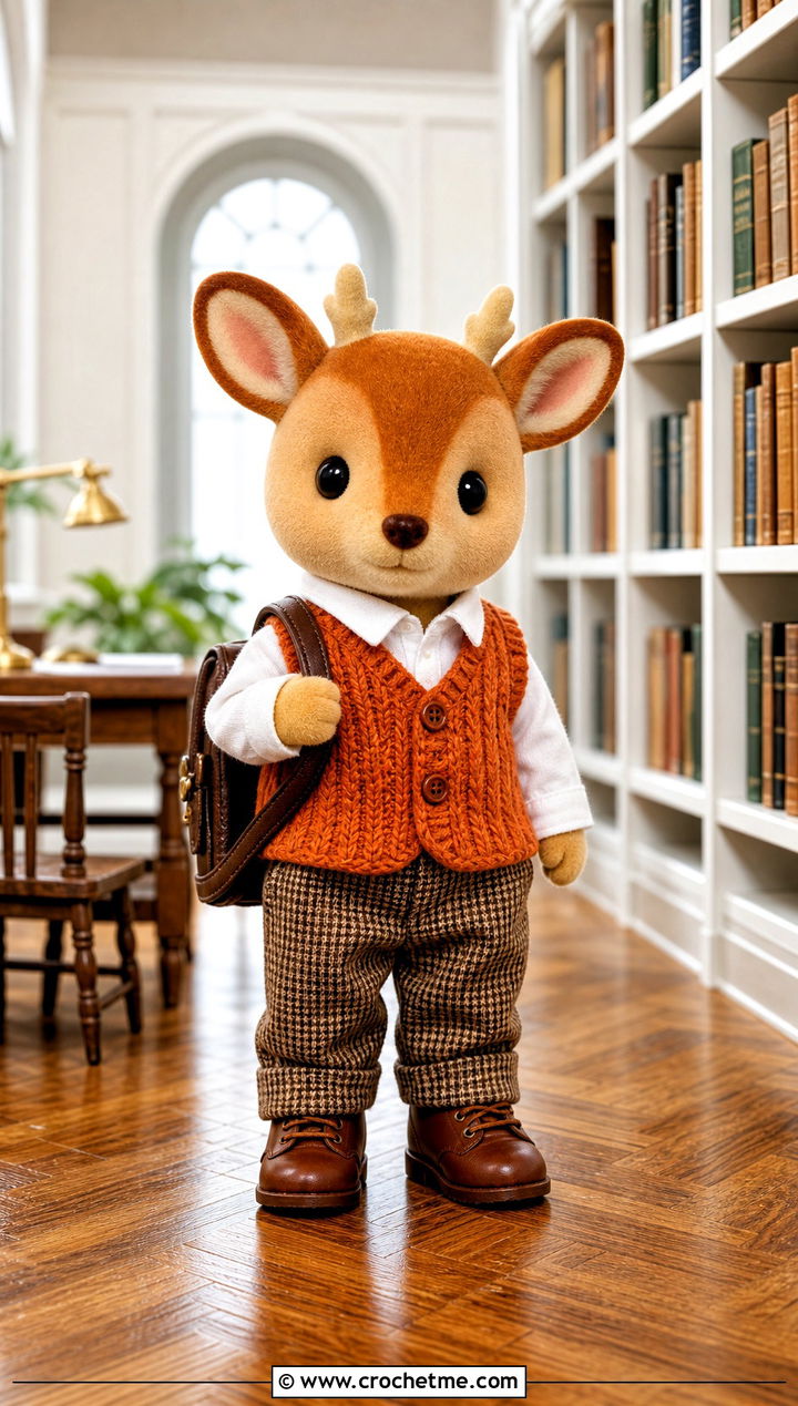 Calico Critters Cable Crochet Vest With Button Down Shirt - 25 Calico Critters Crochet Clothes and outfit ideas
