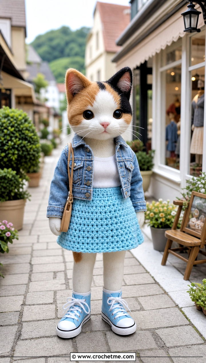 Calico Critters Crochet A Line Skirt With Denim Jacket - 25 Calico Critters Crochet Clothes and outfit ideas