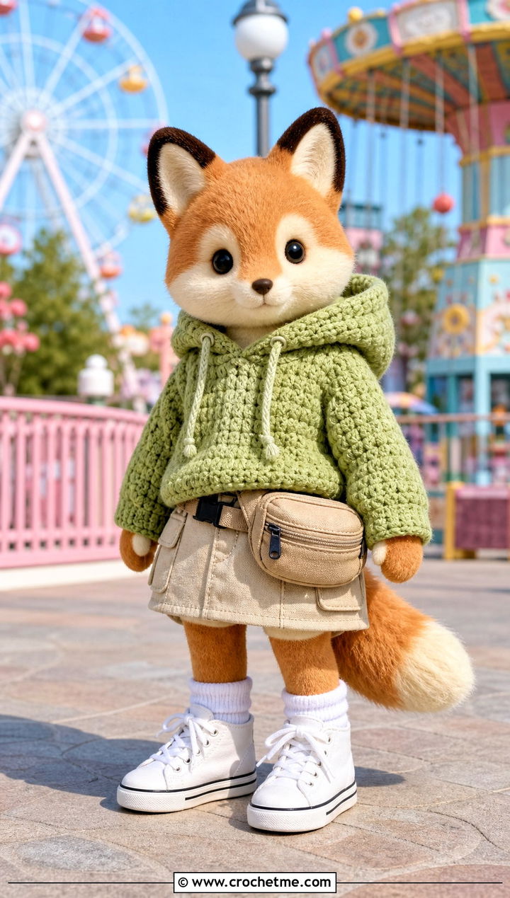 Calico Critters Crochet Hoodie With Cargo Skirt - 25 Calico Critters Crochet Clothes and outfit ideas
