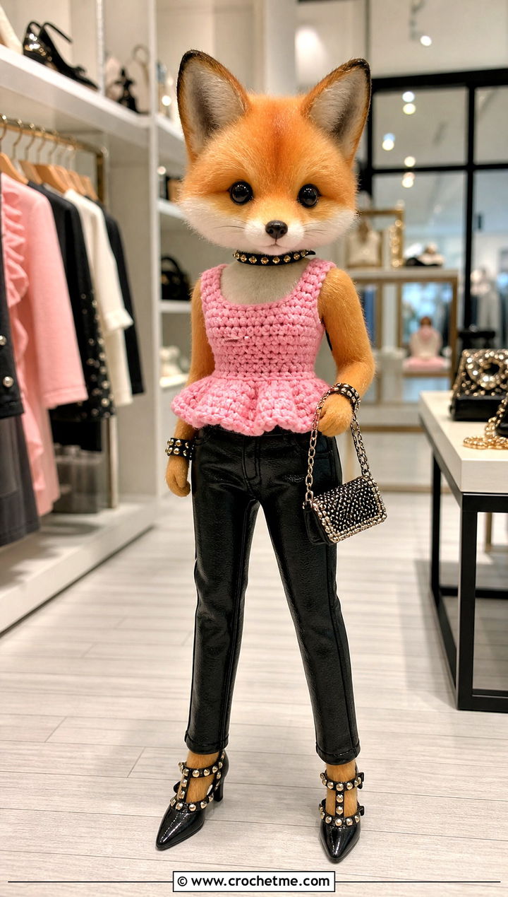 Calico Critters Crochet Peplum Top With Leather Pants - 25 Calico Critters Crochet Clothes and outfit ideas