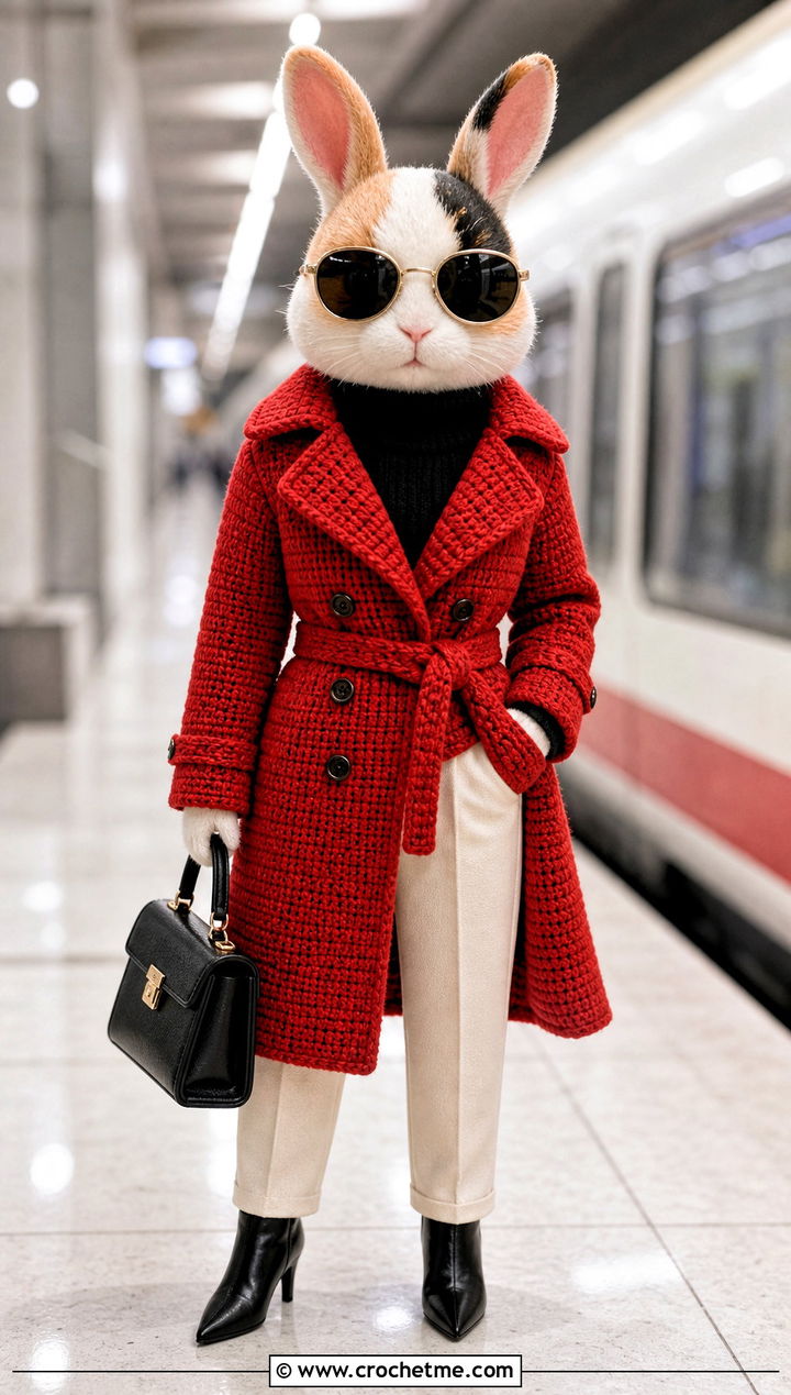 Calico Critters Crochet Trench Coat With Tailored Trousers - 25 Calico Critters Crochet Clothes and outfit ideas