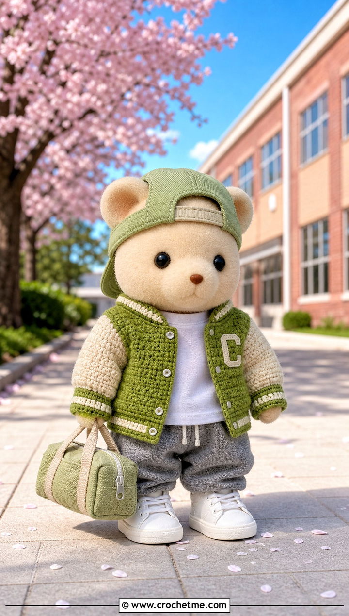 Calico Critters Crochet Varsity Jacket With Joggers - 25 Calico Critters Crochet Clothes and outfit ideas