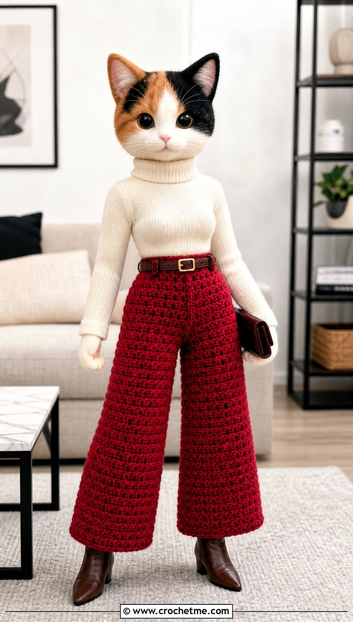 Calico Critters Crochet Wide Leg Pants With Fitted Turtleneck - 25 Calico Critters Crochet Clothes and outfit ideas