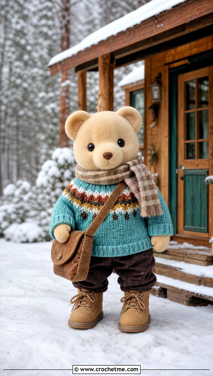 Calico Critters Fair Isle Crochet Sweater With Corduroy Pants - 25 Calico Critters Crochet Clothes and outfit ideas