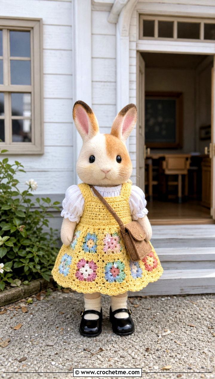 Calico Critters Granny Square Pinafore Dress Outfit - 25 Calico Critters Crochet Clothes and outfit ideas