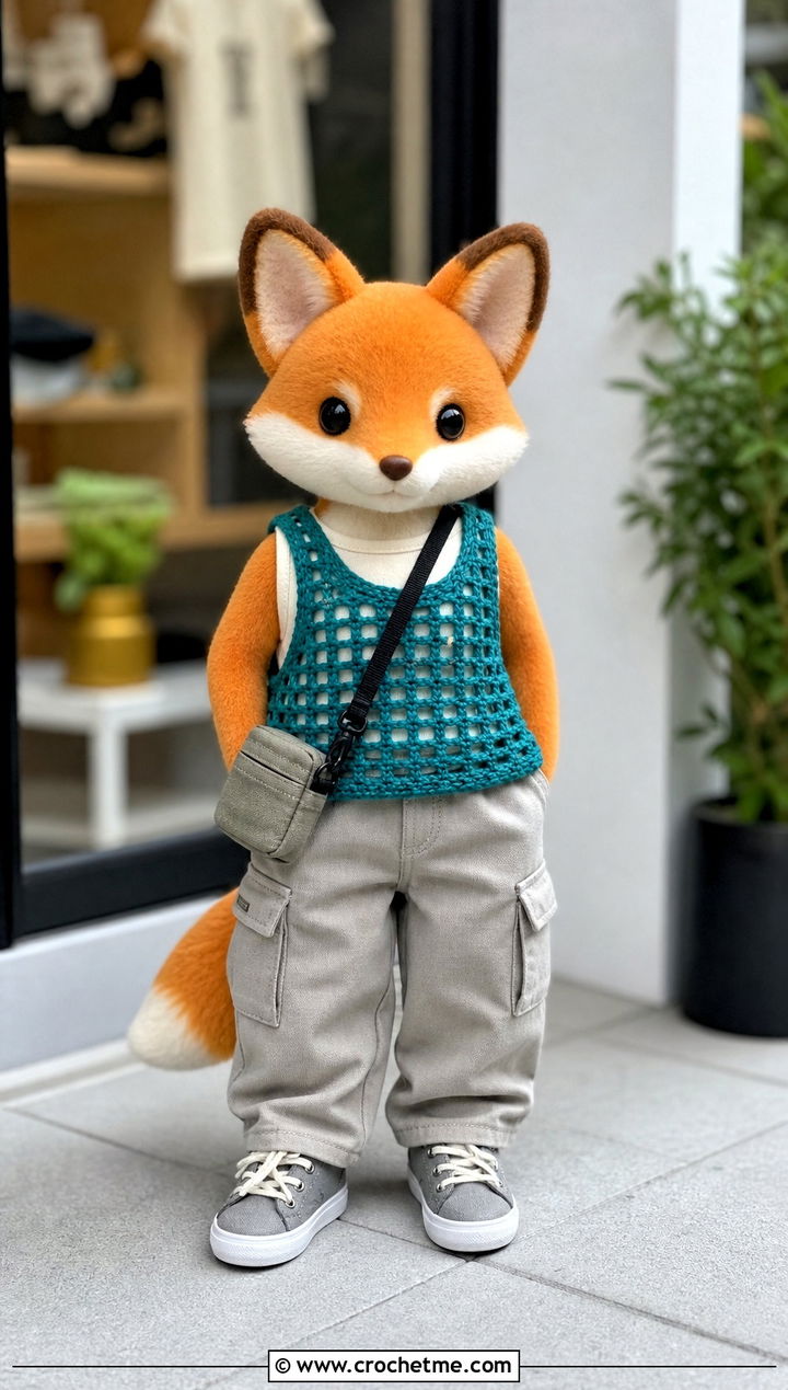 Calico Critters Mesh Crochet Tank Top With Cargo Pants - 25 Calico Critters Crochet Clothes and outfit ideas
