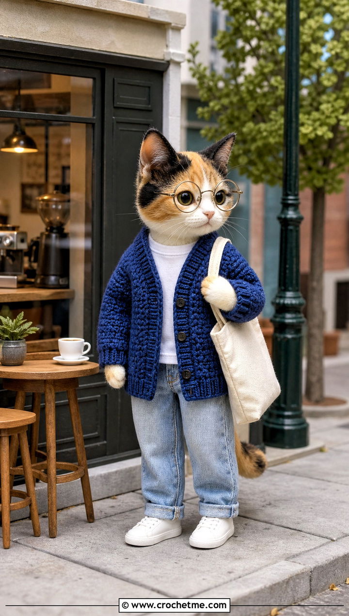 Calico Critters Ribbed Crochet Cardigan With Jeans - 25 Calico Critters Crochet Clothes and outfit ideas