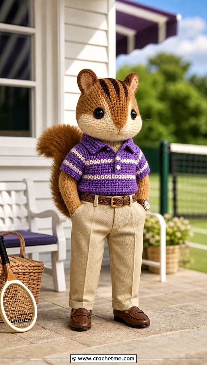 Calico Critters Striped Crochet Polo Shirt With Chinos - 25 Calico Critters Crochet Clothes and outfit ideas