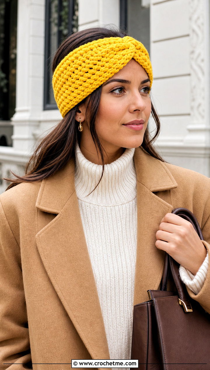 Canary Yellow Ravencraft Crochet Earwarmer With Camel Coat And Trousers - 15 ravencraft crochet earwarmer outfit ideas