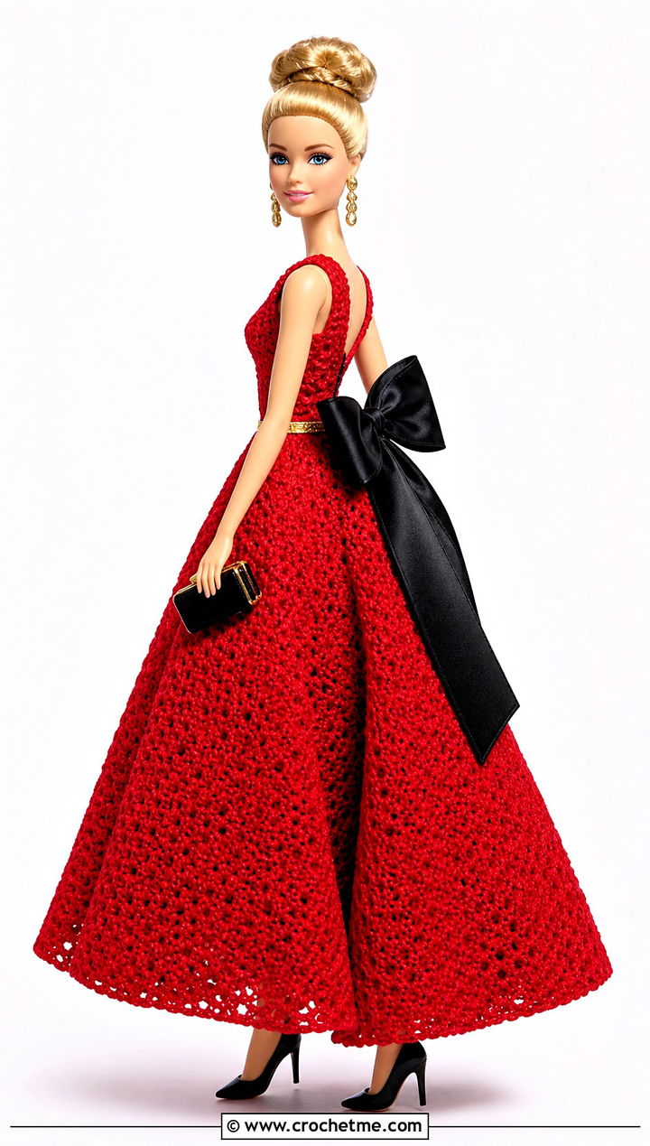 Candy Apple Red Bow Back Crochet Barbie Ball Gown - 30 crochet barbie ball gowns outfit ideas