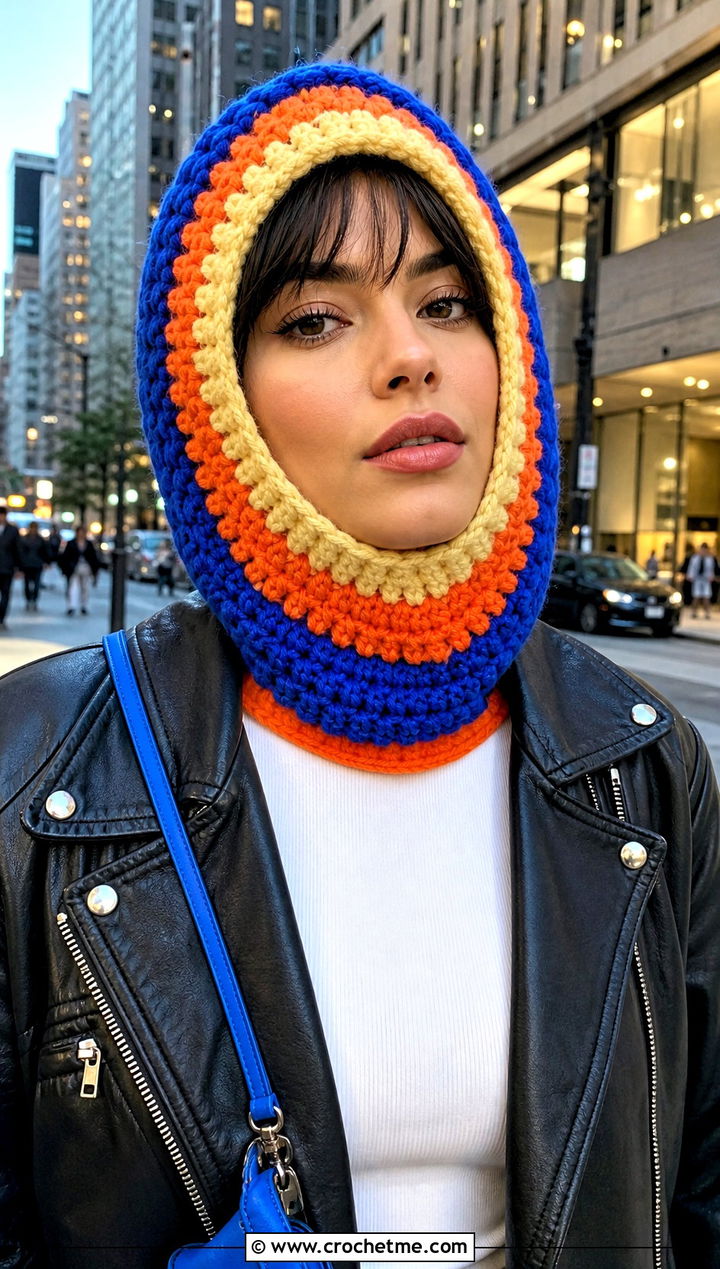 Candy Corn Crochet Hood Hat With Moto Jacket - 30 candy corn crochet hat outfit ideas