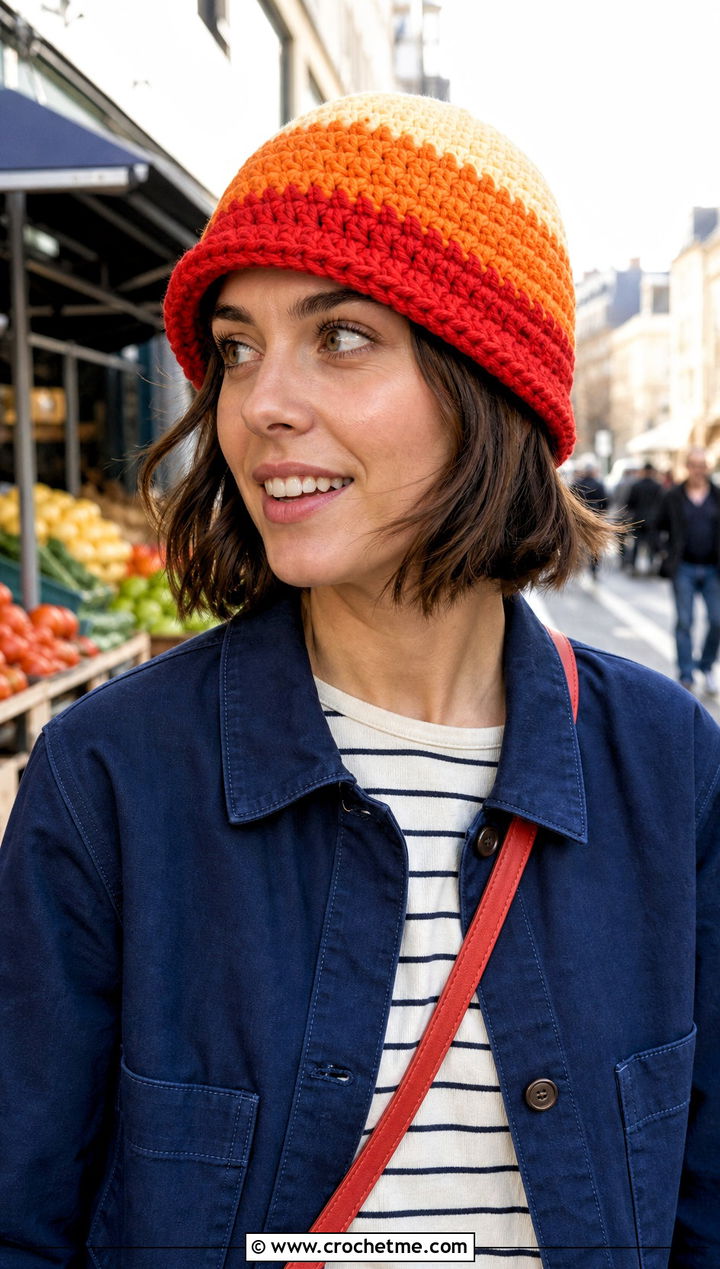 Candy Corn Fisherman Crochet Beanie With Chore Jacket - 30 candy corn crochet hat outfit ideas