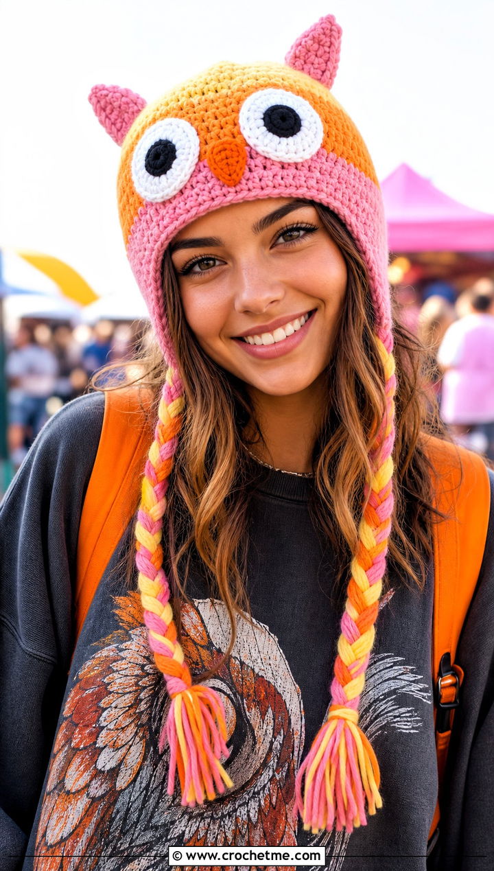 Candy Corn Owl Crochet Hat With Graphic Sweatshirt - 30 candy corn crochet hat outfit ideas