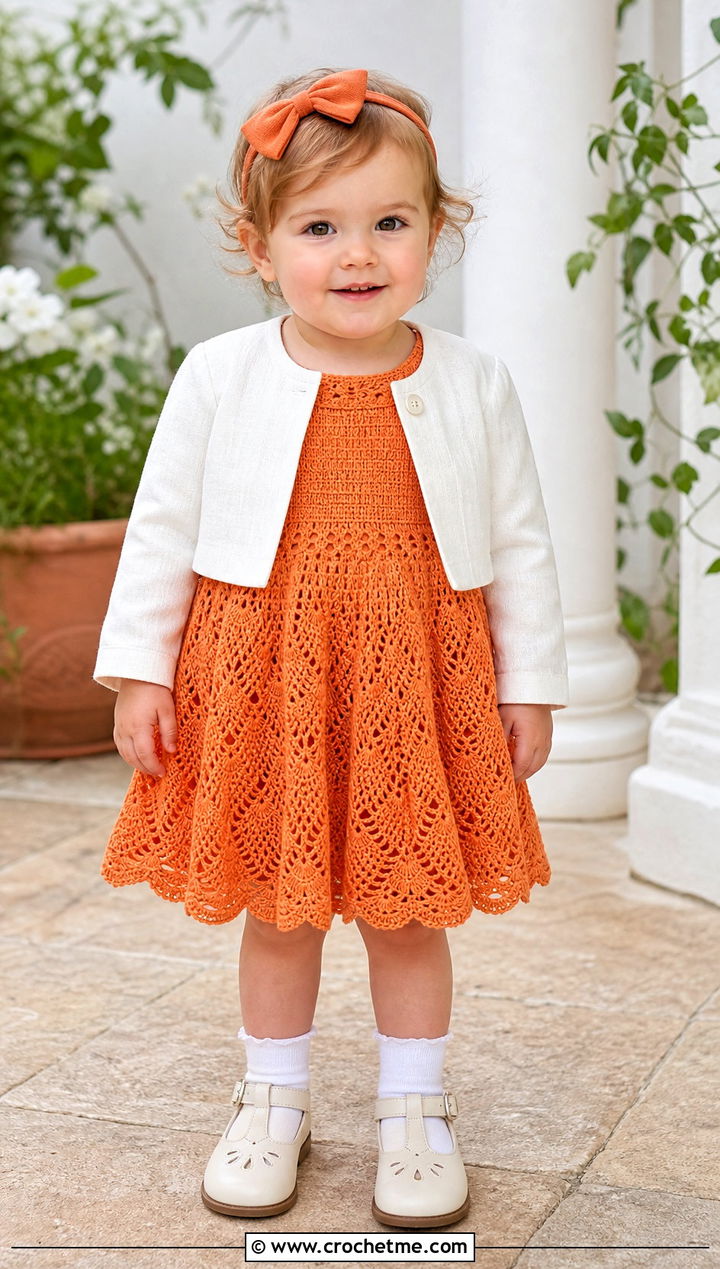 Cap Sleeve Crochet Baptism Dress With Linen Coat - 15 crochet baptism dress outfit ideas