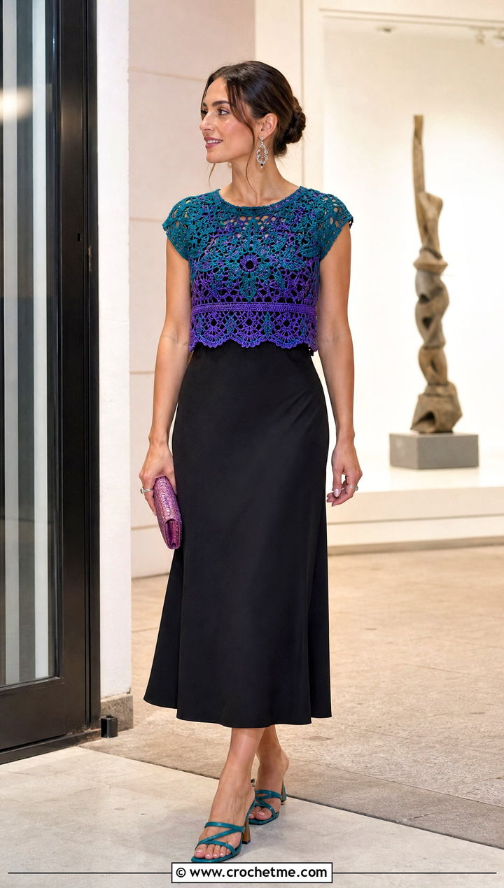 Cap Sleeve Crochet Top Over A Slip Dress - 30 two colour crochet top outfit ideas