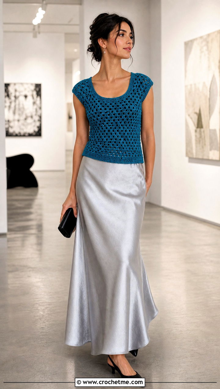 Cap Sleeve Granny Stitch Top With Slip Skirt - 35 crochet granny stitch top outfit ideas