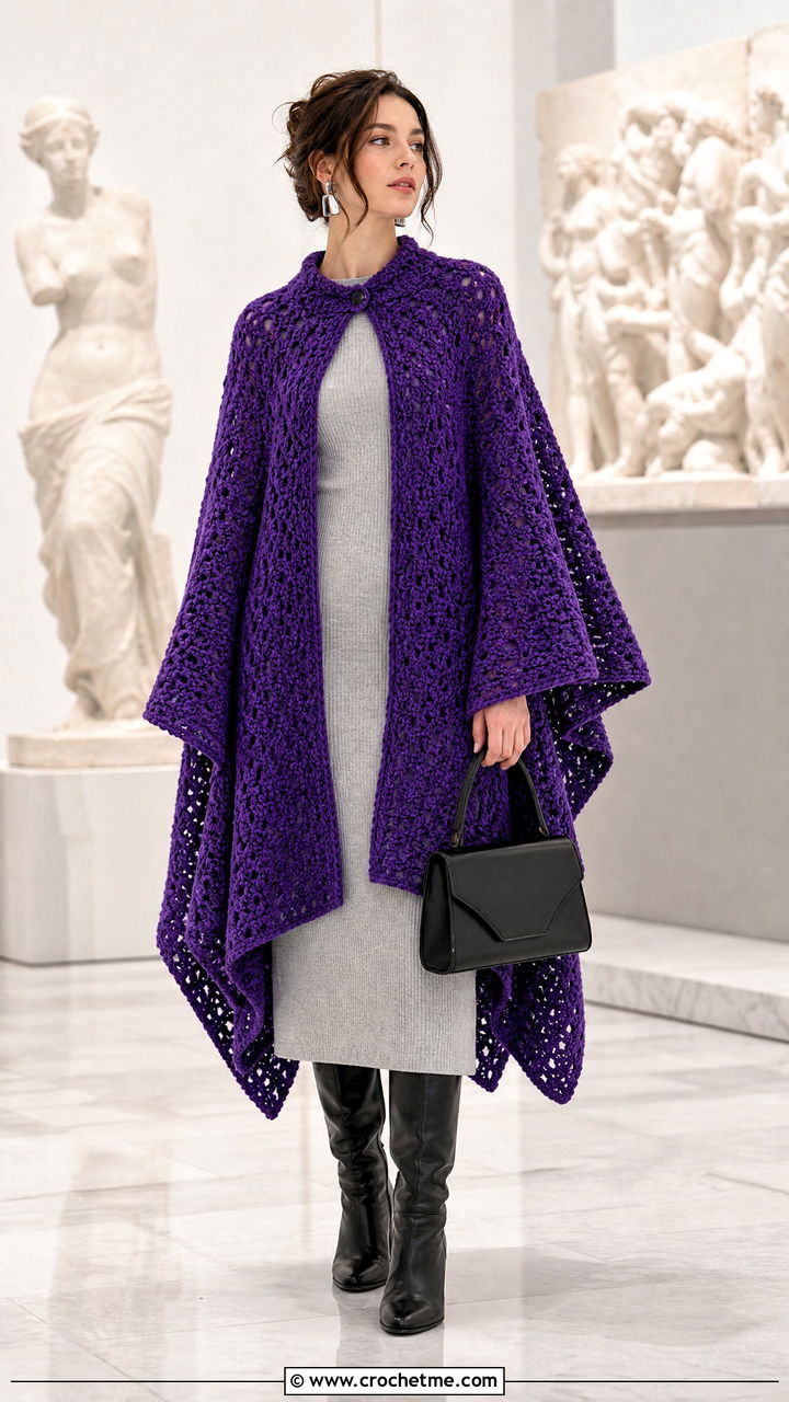 Cape Crochet Cardigan With Fitted Knit Dress - 35 easy crochet cardigan outfit ideas