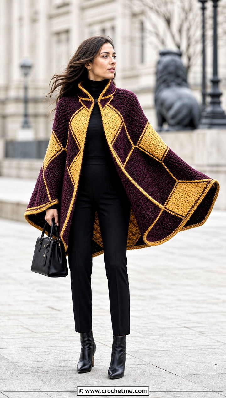 Cape Howls Crochet Jacket With Slim Pants - 25 Howls Crochet Jacket outfit ideas