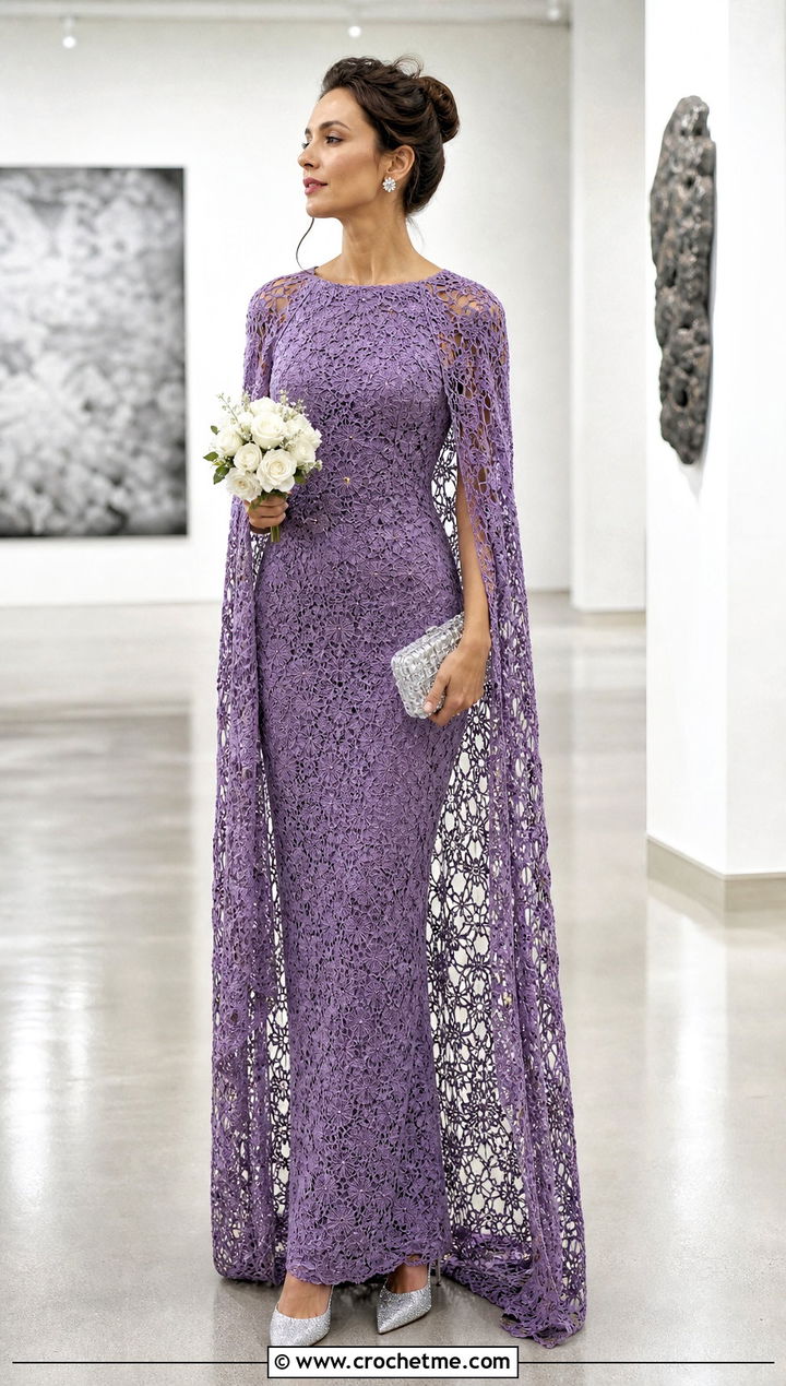 Cape Sleeve Crochet Lace Wedding Dress - 30 crochet lace wedding dress outfit ideas
