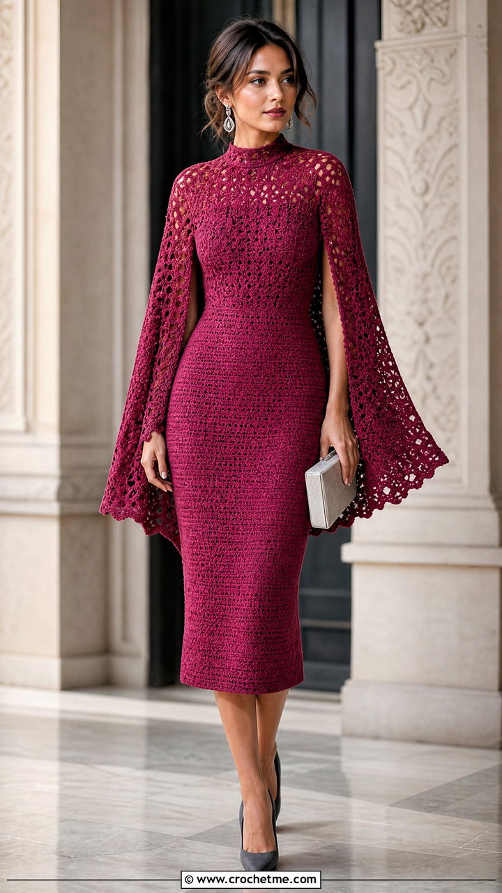 Cape Sleeve Crochet Princess Dress With Pointed Pumps - 35 crochet princess dress outfit ideas