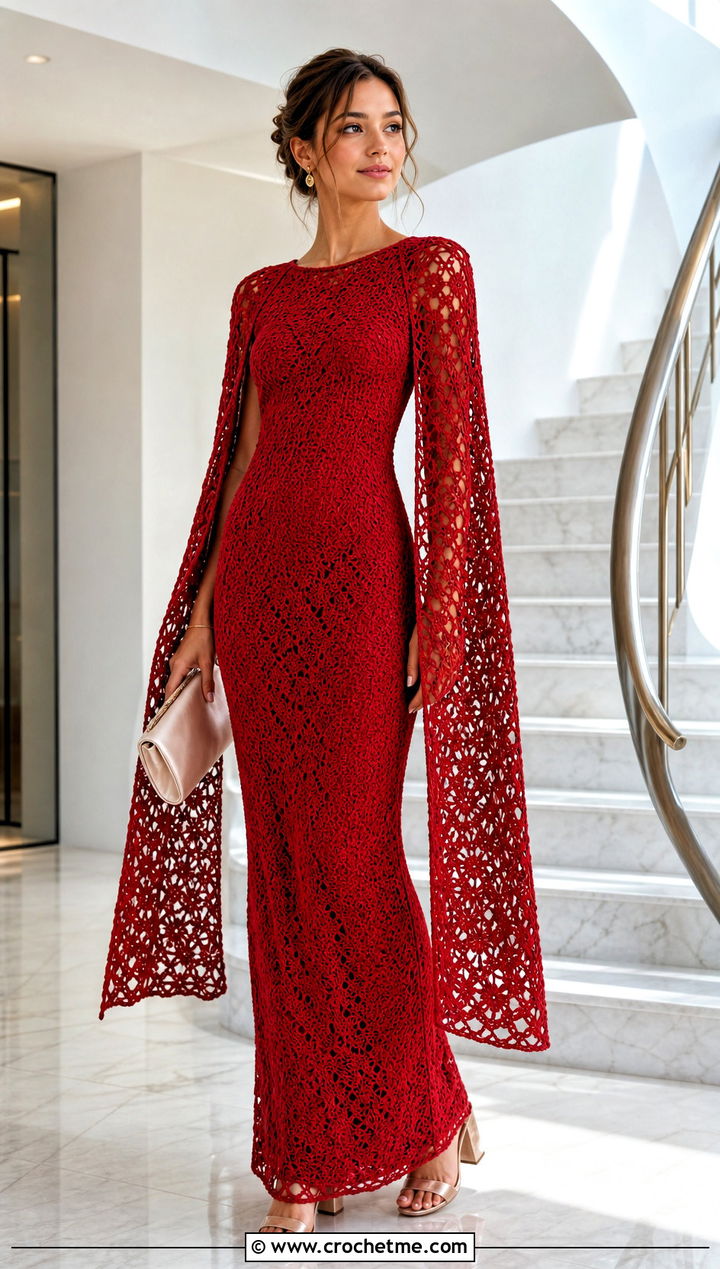 Cape Sleeve Crochet Prom Dress With Minimal Jewelry - 30 Prom Crochet Dress outfit ideas