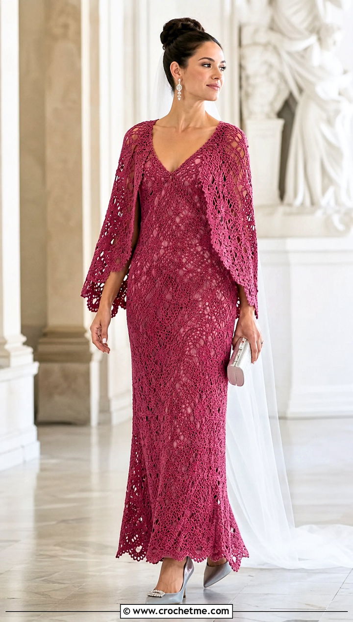 Cape Sleeve Crochet Wedding Dress With Pointed Flats - 20 vintage crochet wedding dress outfit ideas
