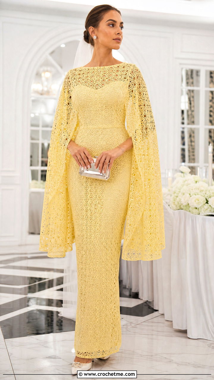 Cape Sleeve Crochet Wedding Dress With Pointed Pumps - 35 crochet wedding dresses outfit ideas