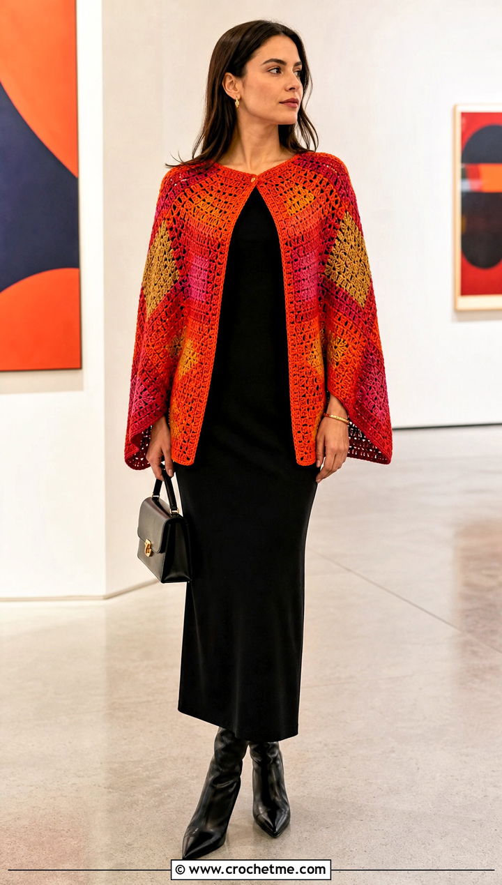 Cape Sleeve Howls Crochet Sweater Over A Column Dress - 25 Howls Crochet Sweater outfit ideas