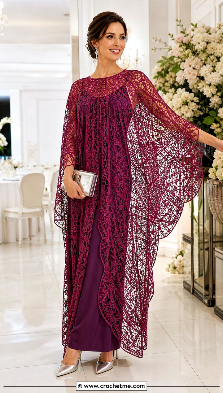 Cape Sleeve Mesh Crochet Maxi Dress With Pointed Heels - 30 mesh crochet dress outfit ideas