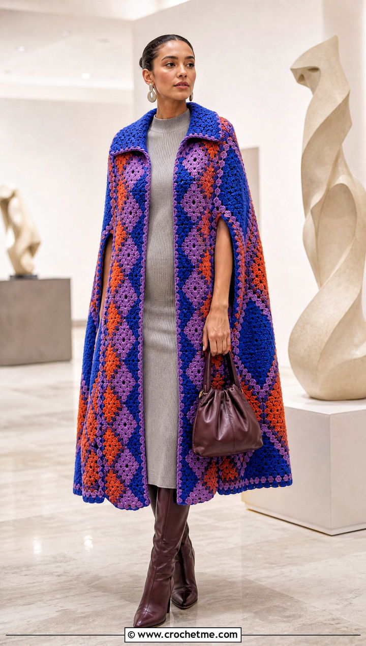Cape Style Howl Crochet Coat With Knit Dress - 25 howl crochet coat outfit ideas