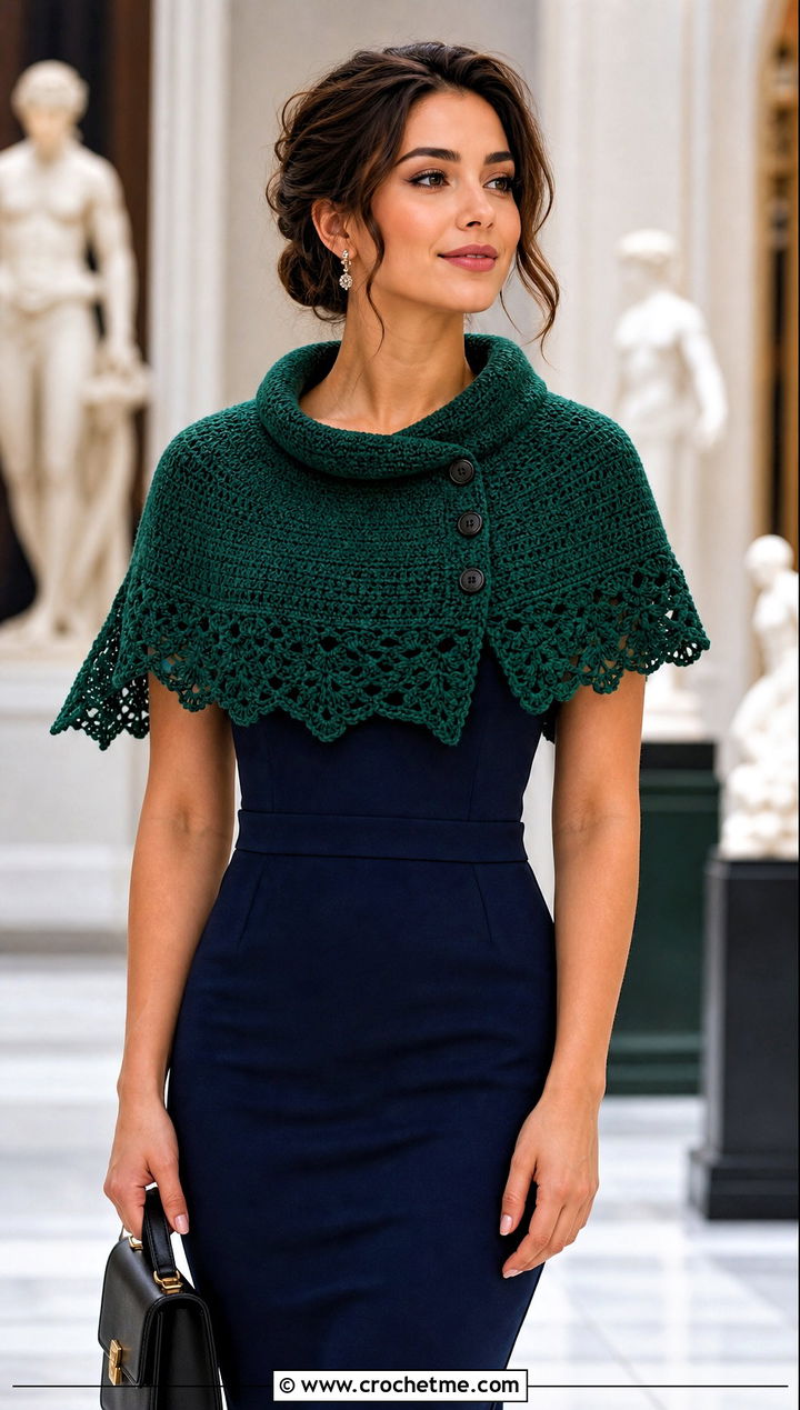 Capelet Button Cowl With Midi Dress - 25 crochet button cowl outfit ideas