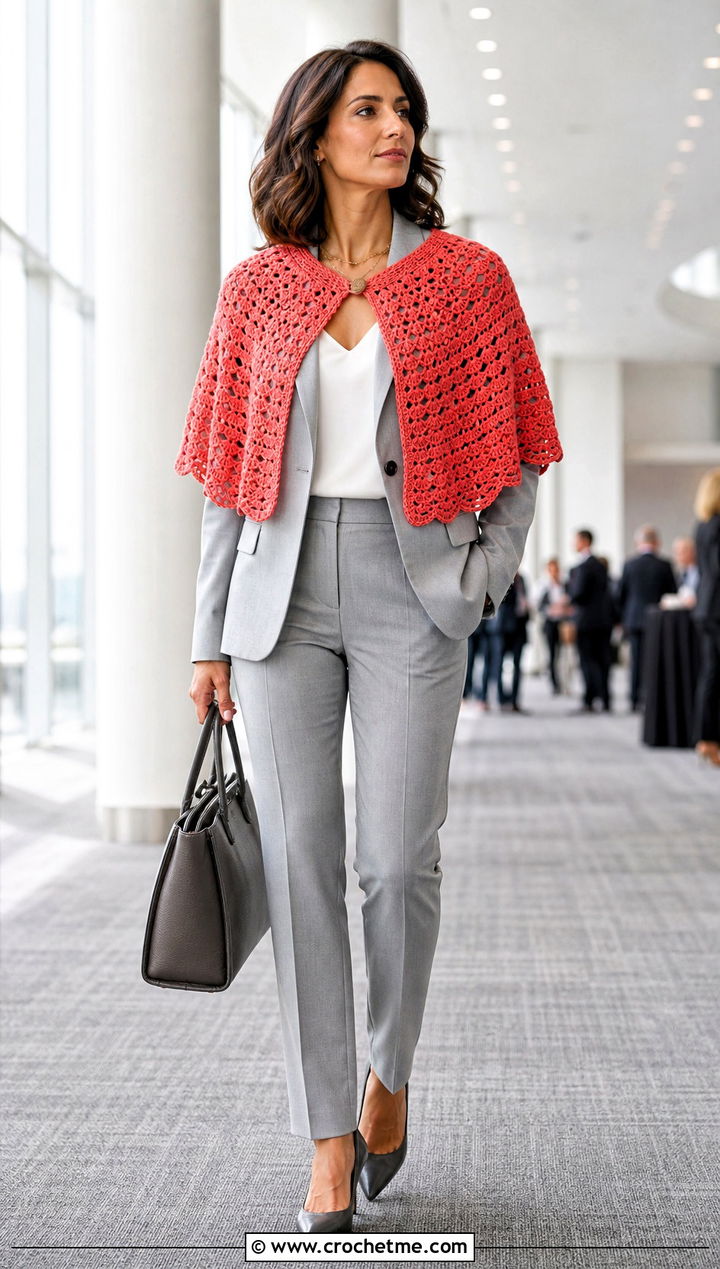 Capelet Circular Poncho With Matching Suit - 25 Crochet Circular Poncho outfit ideas