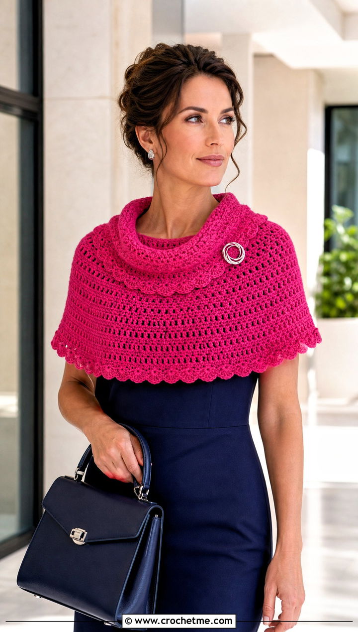 Capelet Cowl With Column Dress - 15 Cowls To Crochet outfit ideas